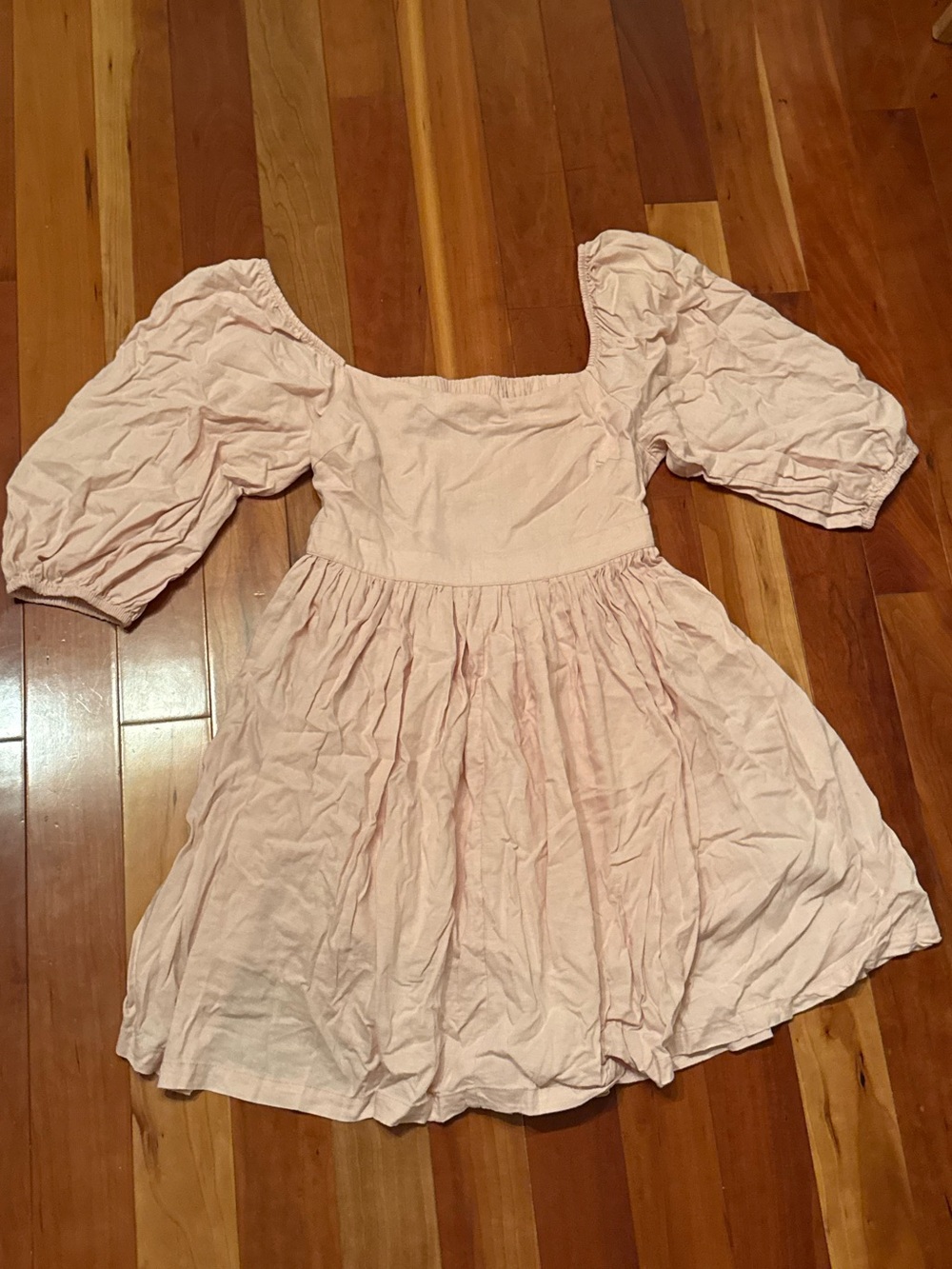 MABLE Puff Sleeve Square Neck Mini Dress in Blush - Picture 3 of 6